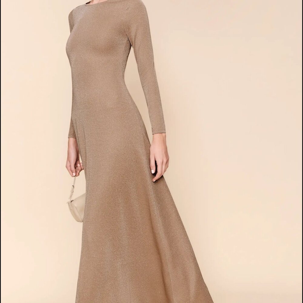 NWT Reformation Kori Knit Dress Beige Sparkle